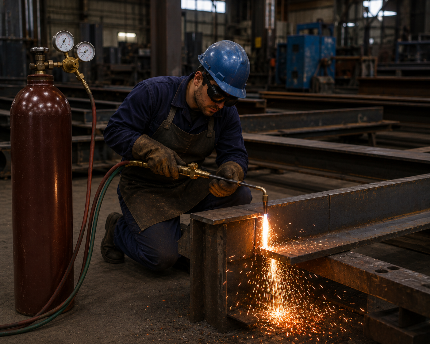 Corte oxiacetilénico con acetileno — estructuras de acero industria Colombia