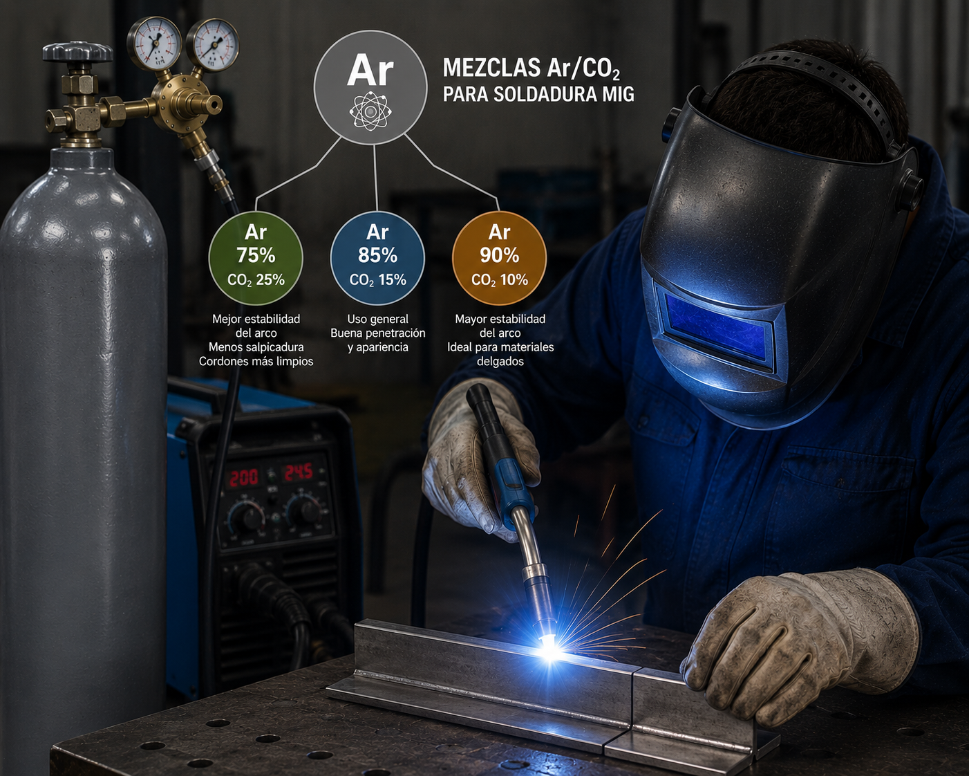 Soldadura MIG con mezcla argón CO2 — talleres metalmecánicos Huila Colombia