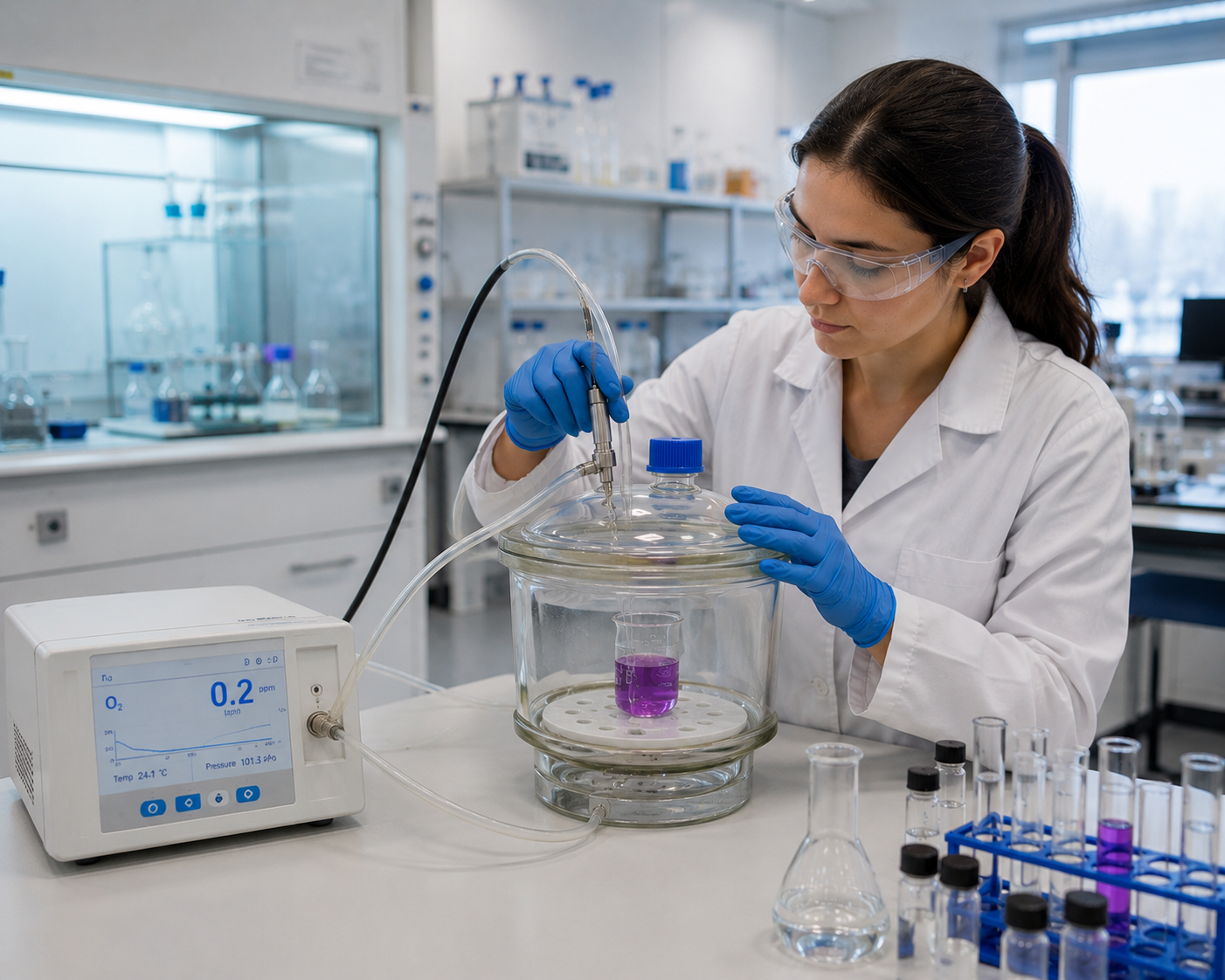 Laboratorio usando argón como gas inerte para análisis espectrometría Colombia