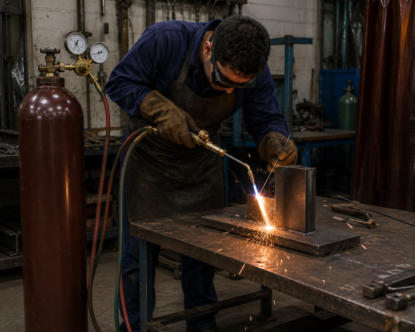 Soldadura autógena con acetileno y oxígeno — taller metalmecánico Neiva Huila